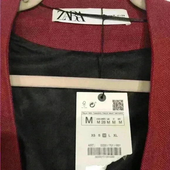 ✨New✨Zara Red Burgundy Linen Coat Size Medium - Picture 5 of 9